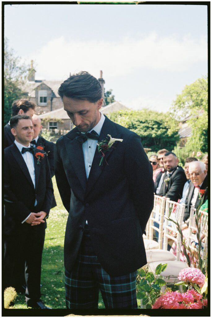 Bride and groom captured on film during their Kinkell Byre wedding in St Andrews, Scotland