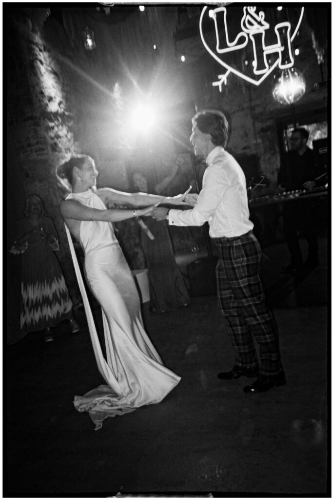 Elegant film photograph of bride and groom at Kinkell Byre wedding venue