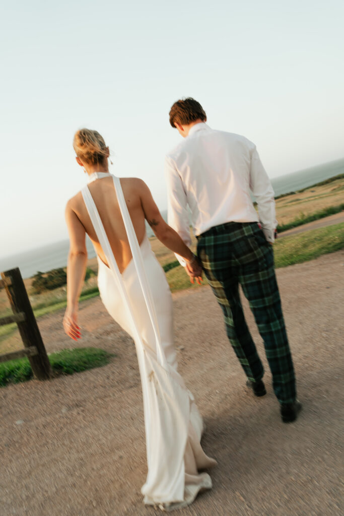 Bride and groom at sunset shot on  film -wedding photographer Scotland