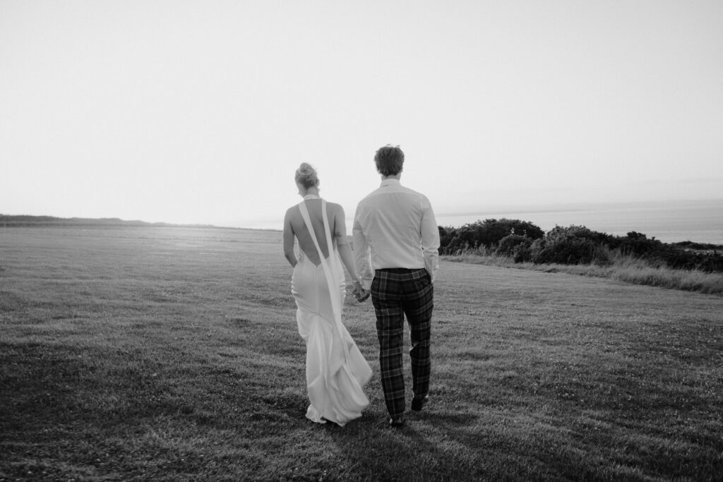 Bride and groom at sunset shot on  film -wedding photographer Scotland
