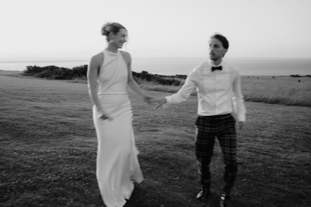 Bride and groom at sunset shot on  film -wedding photographer Scotland