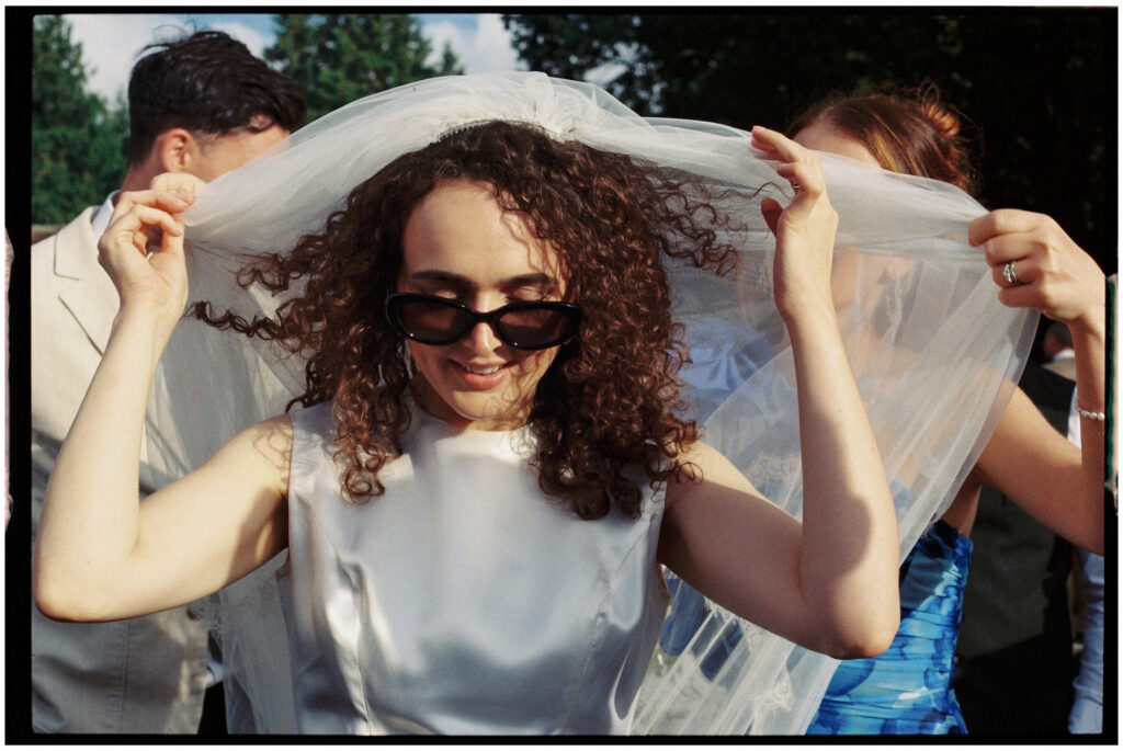 Bride in vintage mini dress