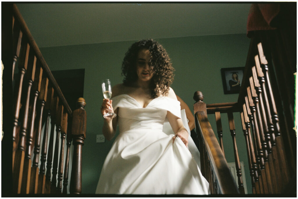 Bride with champagne shot on 35m film 