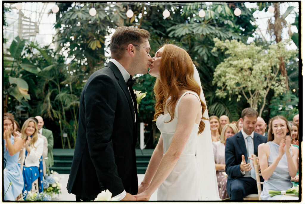 Couple at the Sefton Palm House wedding captured on 35mm film 